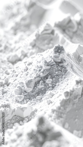 Close-up view of bright white powder material with small clumps and uneven texture.