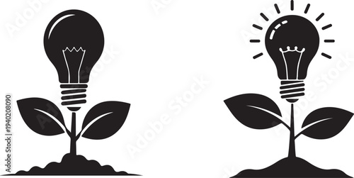 Growing ideas lightbulbs sprouting as plants with green leaves