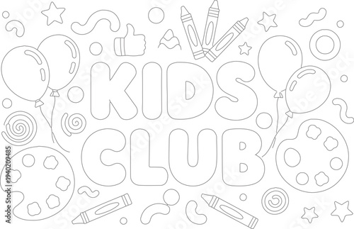 A playful doodle illustration for a kids club or children s activity color page