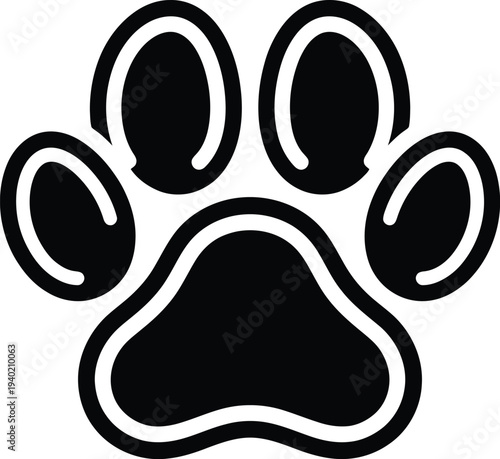Stylized black and white paw print illustration for pet-related designs and branding