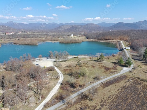 Wallpaper Mural Aerial drone view of Sv.Rok lake near Lovinac, Croatia Torontodigital.ca