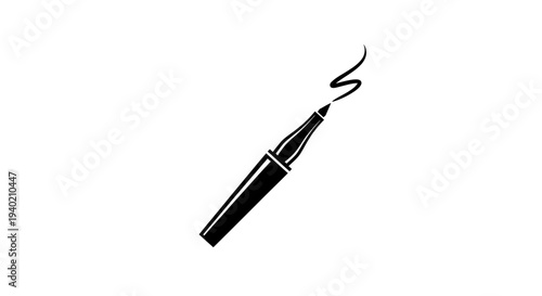 Eyeliner pen creating a short sharp black line, quick makeup application, isolated white background.