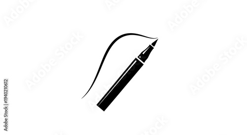 Eyeliner pen drawing a curved line, beauty cosmetic product, isolated white background.