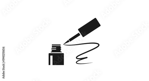 Eyeliner Bottle and Brush Creating a Fluid Line on Isolated White Background