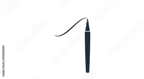 Eyeliner Brush Applicator Drawing a Fluid Artistic Line on Isolated White Background