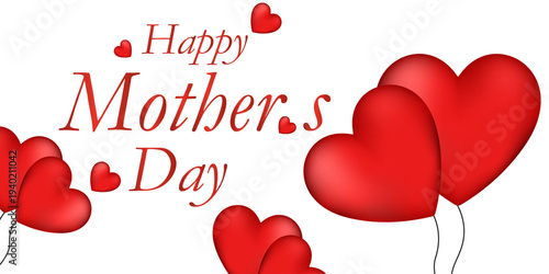 Abstract illustration of "Happy Mother's Day" writing with hearts and flowers, vector illustration