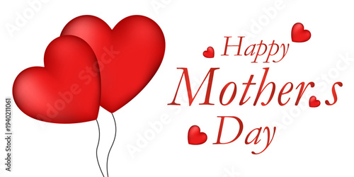 Abstract illustration of "Happy Mother's Day" writing with hearts and flowers, vector illustration