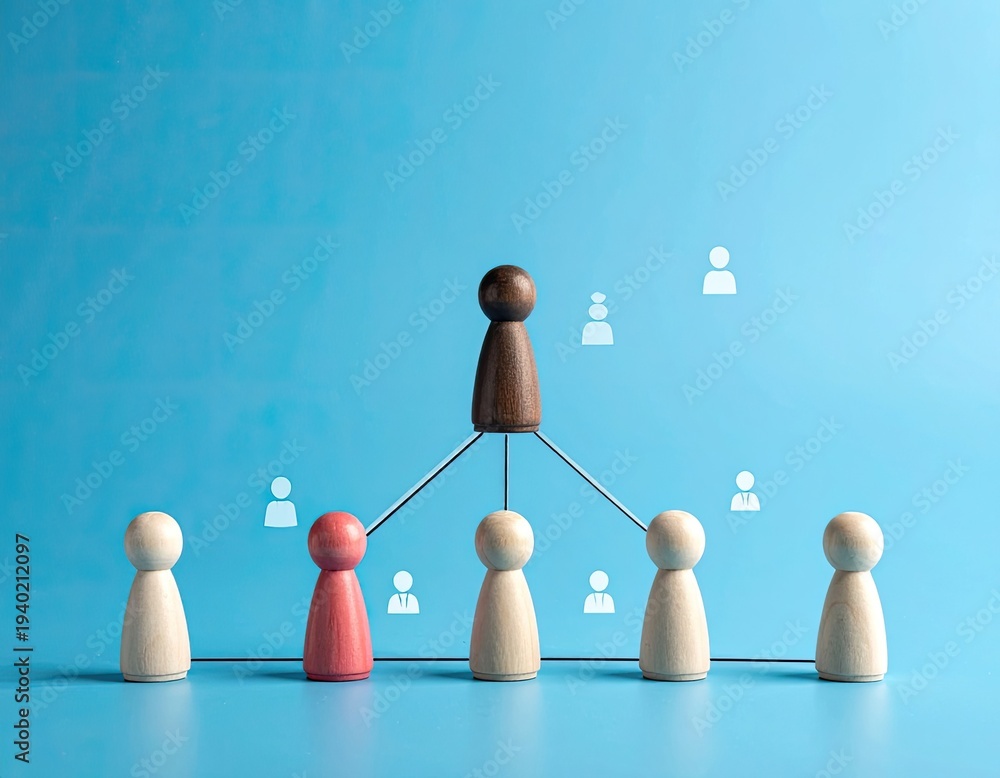 Obraz premium Organizational structure hierarchy management concept with wooden figures and connections