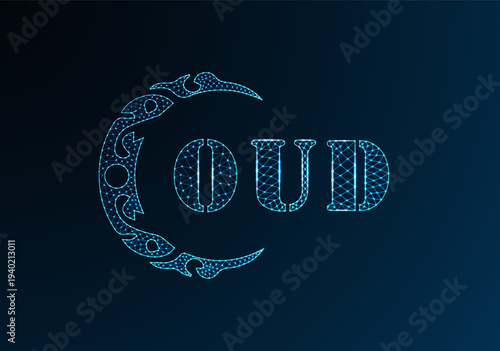 Low poly letter logo OUD design. OUD letter logo low poly vector design on blue color gradient background. OUD logo low poly design