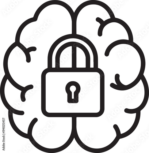 Black padlock on brain silhouette security mind