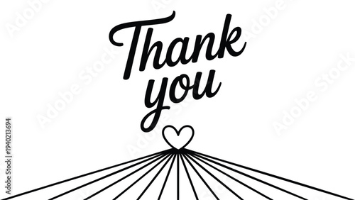  Thank You Hand Lettering Typography With Heart And Abstract Line Rays, Elegant Appreciation Message Design In Minimal Modern Style For Greeting Card Banner Poster