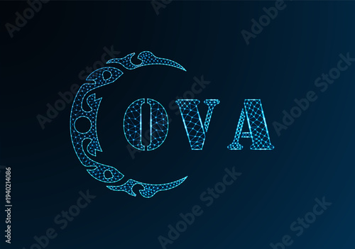 Low poly letter logo OVA design. OVA letter logo low poly vector design on blue color gradient background. OVA logo low poly design
