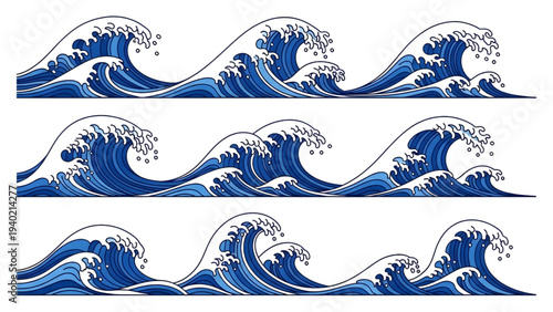 Vibrant blue ocean waves crashing in dynamic motion