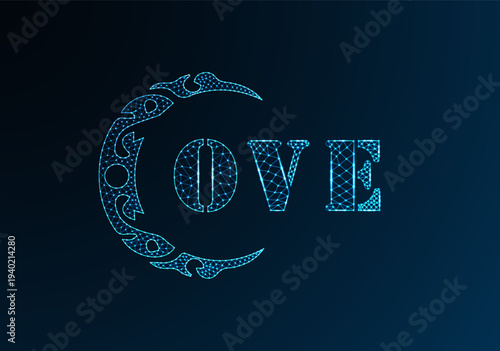 Low poly letter logo OVE design. OVE letter logo low poly vector design on blue color gradient background. OVE logo low poly design