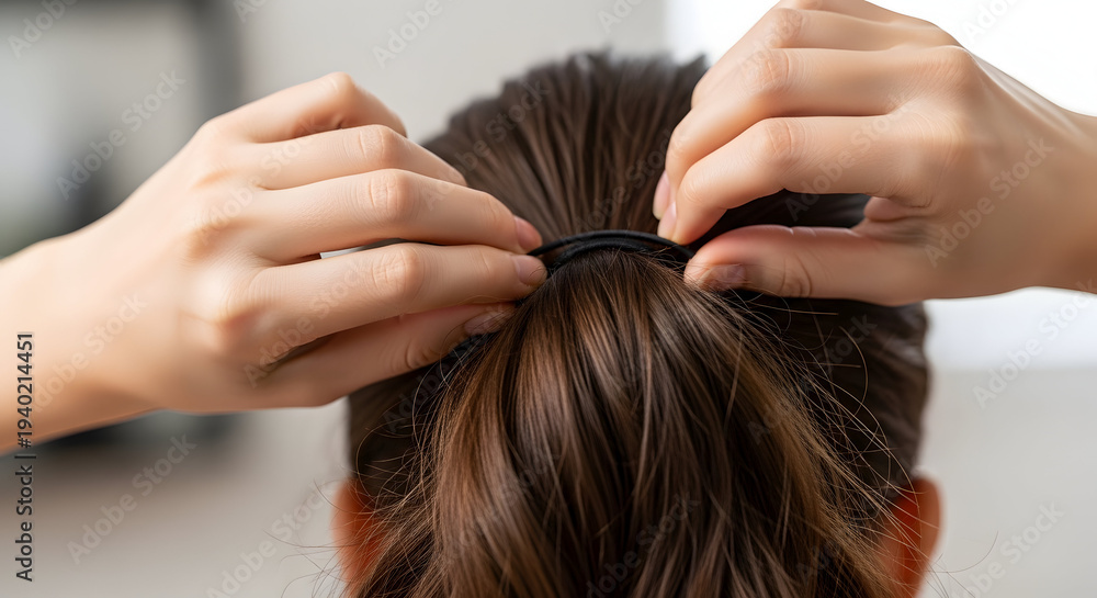 Naklejka premium Simple Ponytail Hairstyle In Daily Routine