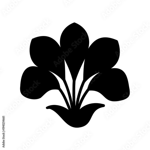 Stylized black flower blossom with central stalks on a white background