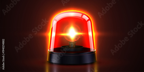 Bright red emergency siren light flashing on dark background. A symbol of urgent warning or alert.
