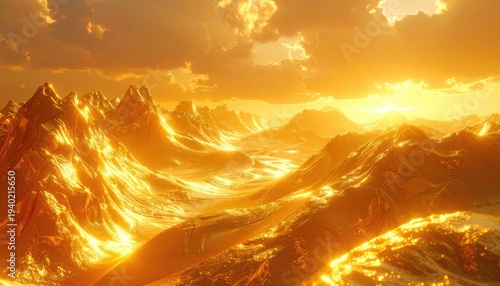 Luminous Golden Mountain Range Under a Brilliant Sunrise Sky