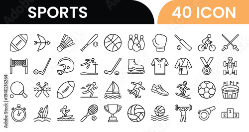 Collection of forty sports icons including various equipment and activities