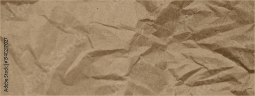 Vintage style halftone landscape mountains. Natural scenery with retro dotted print texture. Crinkled paper, duotone beige color of a piece. Collage cardboard on crumpled paper, abstract background.