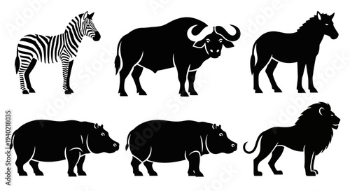 African Animals Silhouettes Set: Wild Safari Wildlife Icons Collection