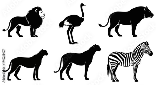 African Wild Animals Silhouettes Vector Set