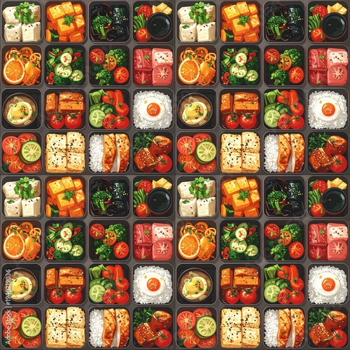 Seamless image of lunch box art on the lunch box.