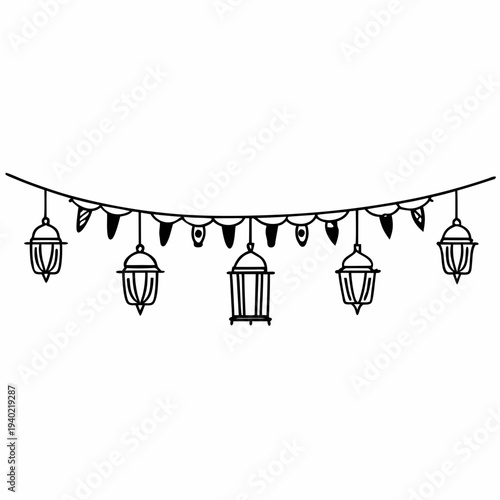 black lanterns bunting garland illustration
