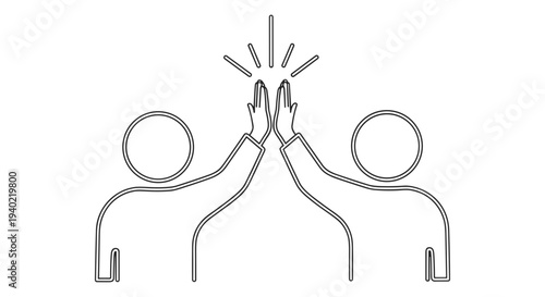 High Five Celebration Vector Icon: Two Outline Figures Clapping Hands in Agreement, Success, or Teamwork for Web and App Design