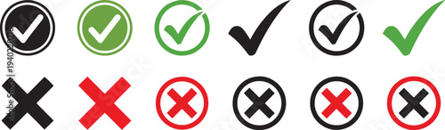 Checkmark and Cross Icon Set, Correct and Wrong Symbol