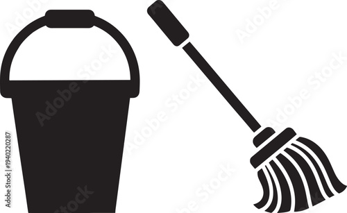 Cleaning Icon Set – Household Mop and Bucket Symbol