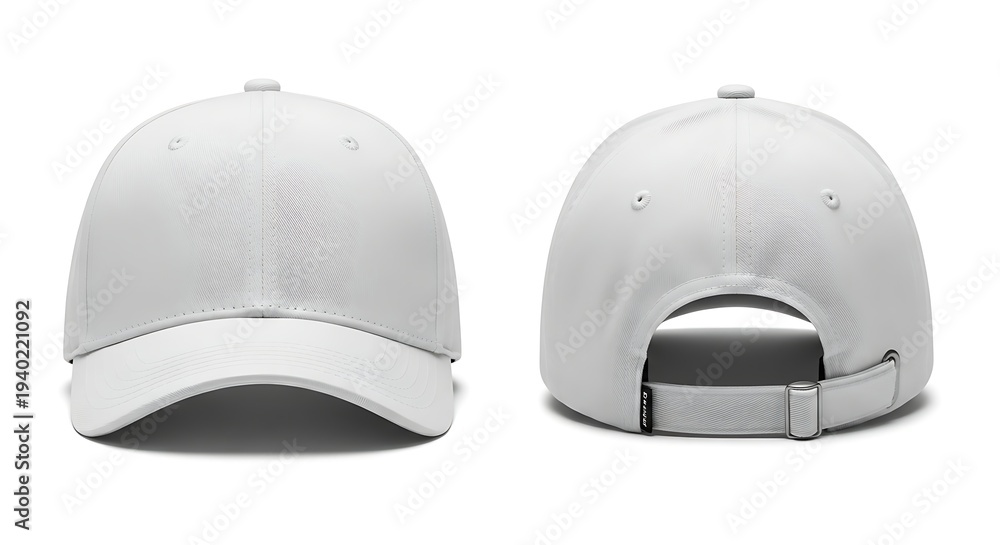 Fototapeta premium White baseball cap front and back view isolated on white background