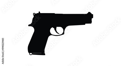 A black firearm depicted in a stark dramatic silhouette