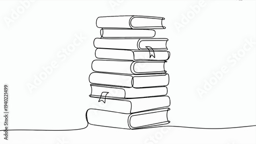 Stack of books in a minimalist line art style on a plain background for educational or literary concepts