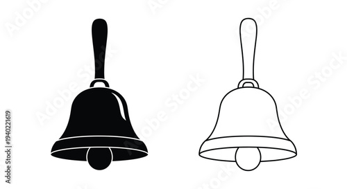 Two antique bells displayed in contrasting black and white silhouette