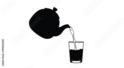 Black teapot pouring into a glass a striking graphic silhouette