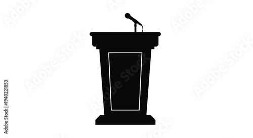 Black podium with a microphone simple and elegant silhouette