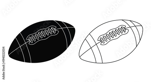 Two american footballs one dark and one light in outline silhouette