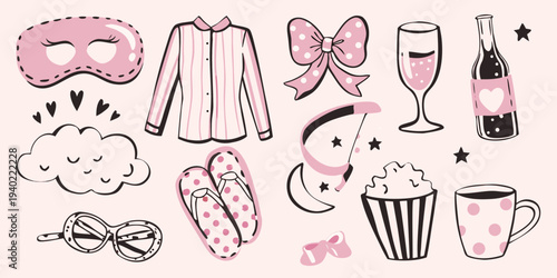 A playful collection of sleepover and celebration themed illustrations