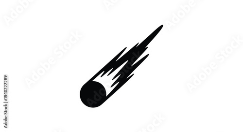 A striking black comet streaks across a white background silhouette
