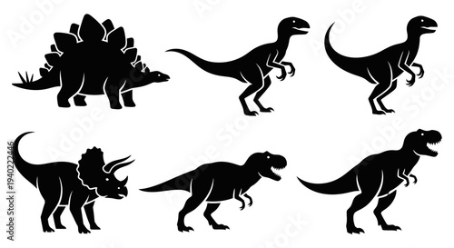 Dinosaur Silhouettes Collection: Prehistoric Animal Icons Set for Design
