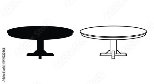 Two round tables one as a dark outline silhouette
