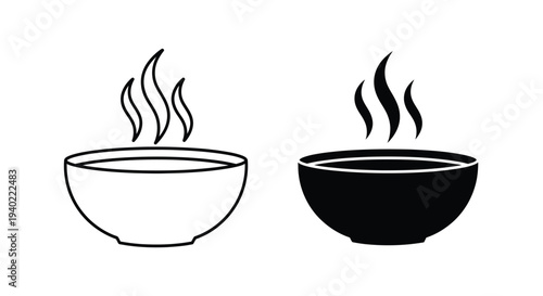 Two bowls with rising steam a stark black and white silhouette