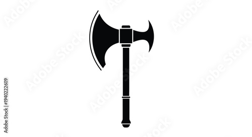 A stark black axe illustration against a white background silhouette