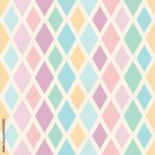 Colorful harlequin seamless pattern with pastel diamond grid