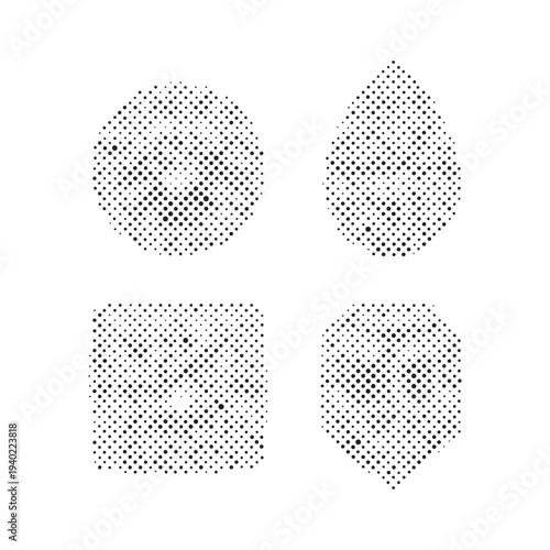 Black and White Halftone Dotted Diamond Gemstones Set Vector
