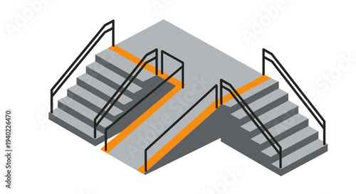 Isometric illustration of a pedestrian overpass with stairs and a ramp.