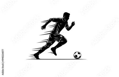 USMNT Soccer Player Sprinting with Ball Silhouette, American Footballer Dash Vector Sticker, Sports Action and Speed Illustration