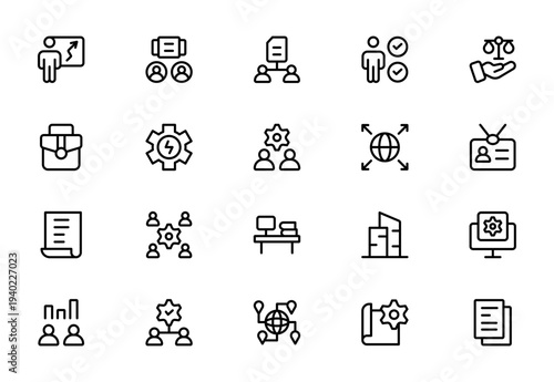 Freelance Outsource Line Icon Set for Remote Work, Digital Services, Online Business and Professional Collaboration Outline Vector Collection