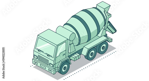 Isometric illustration of a concrete mixer truck.